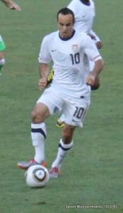 Landon Donovan dribbles the ball in the U.S.-Algeria game during the World Cup last summer. Photo by "jasonwhat" on flickr.com
