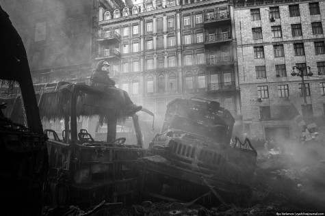Country in crisis: A temporary ceasefire takes hold in Maidan, the central square of Kiev. Ash and ice caused ground level to rise by one meter.