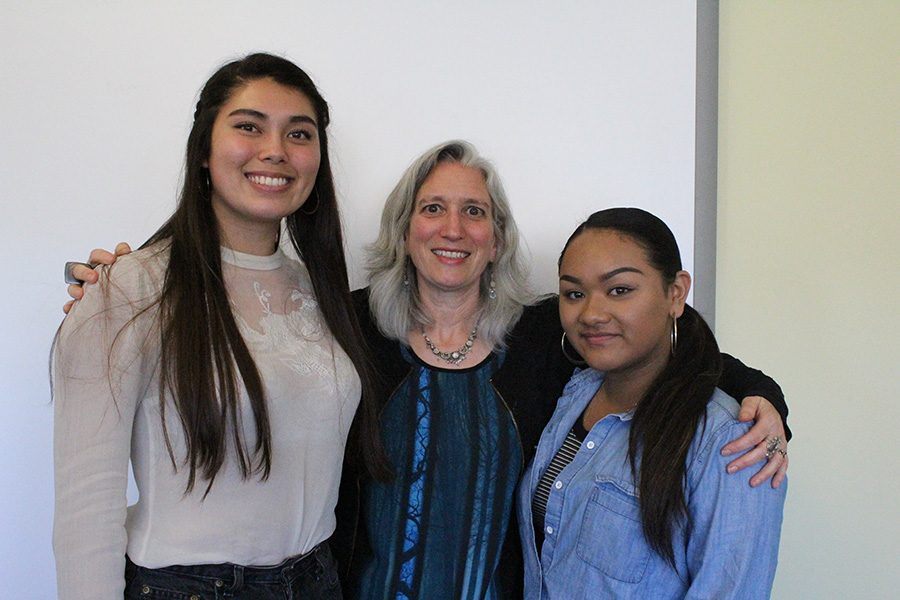 Urban mother Minouche Kandel poses with SWEAR leaders, Abby Lim-Kimberg (16) and Kaylah Breiz (17)