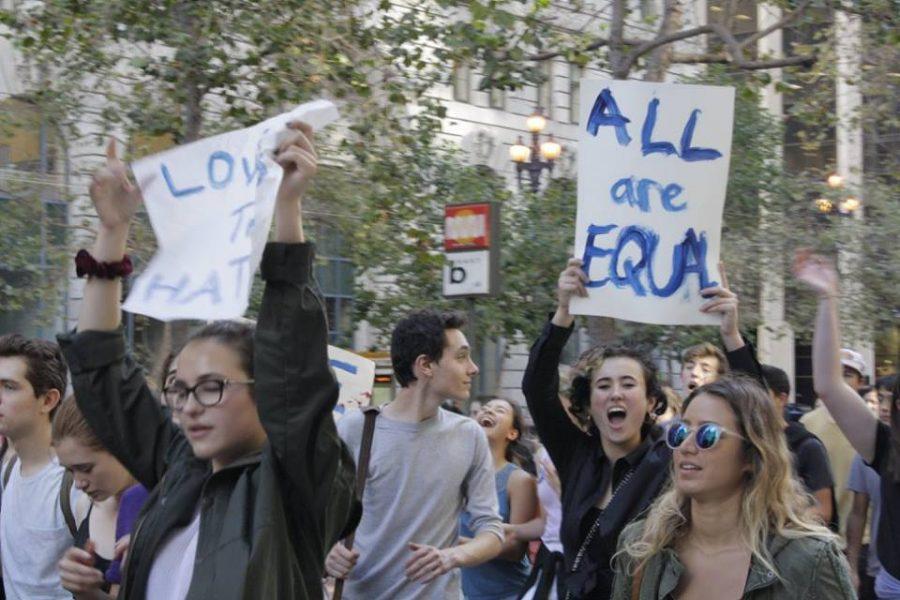 Students from the Urban School of San Francisco protest the election of Donald Trump as the 45th President of the United States in San Franciscos financial district