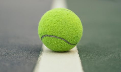 Royalty free photo of a tennis ball on a tennis court, courtesy of Pexals.