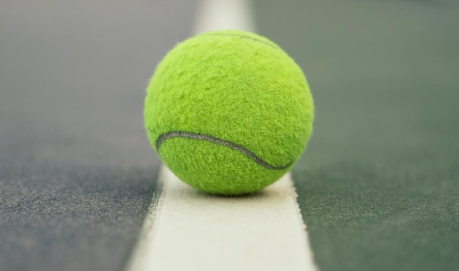 Royalty free photo of a tennis ball on a tennis court, courtesy of Pexals.