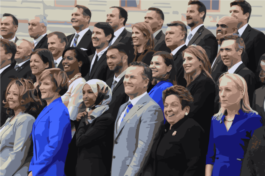 Digitally modified photograph of members of the freshman class of Congress pose for a photo opportunity on Capitol Hill in Washington, Wednesday, Nov. 14, 2018.