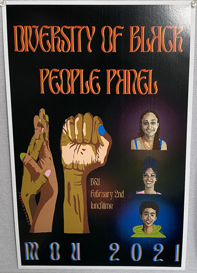 BSU poster in the Library on Tuesday, November 9th. Photo credit: Lochlain Steere.