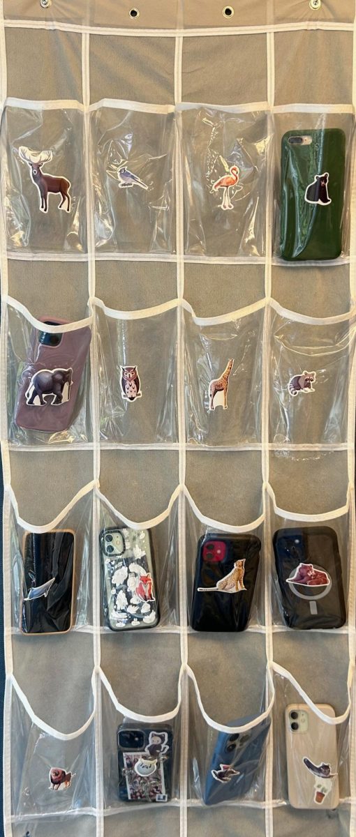 A filled phone cubby in a classroom on Sept. 20, 2024. Photo credit: Sophia Chandriani.